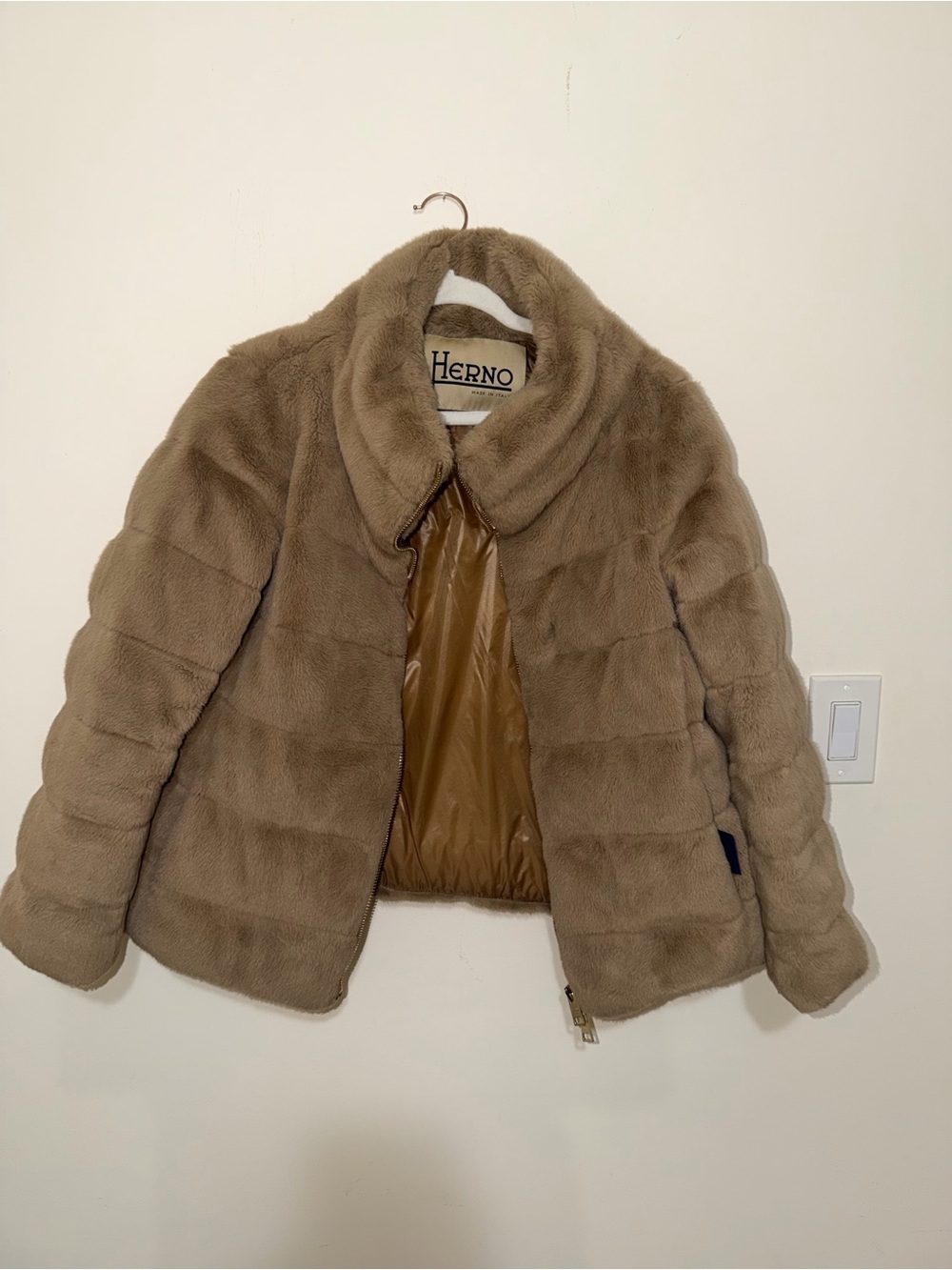Herno Taupe Faux Fur Puffer Jacket